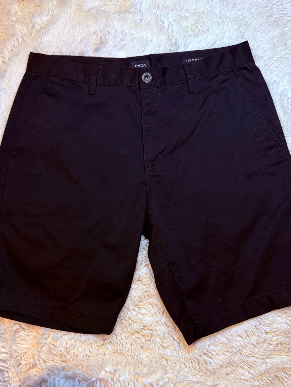 RVCA Men's 36” waist X 10” inseam no liner Black Flat-Front Casual Shorts